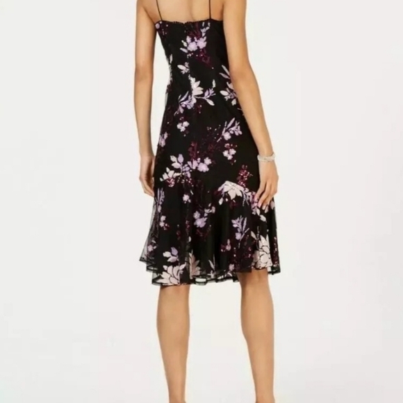💛 Limited Time Sale💛Adrianna Papell Black and Purple Floral Midi Dress - Picture 2 of 12